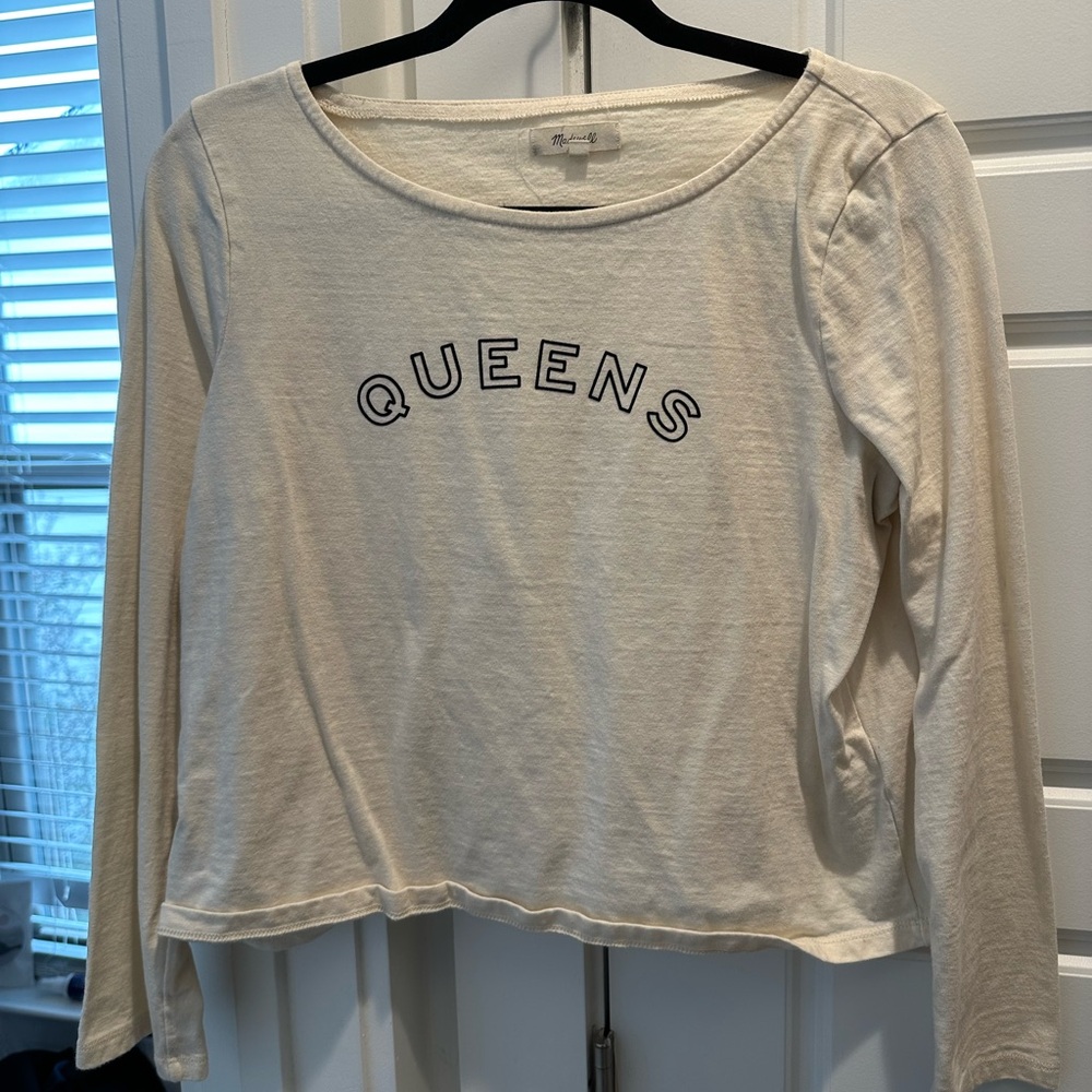 Madewell Cream Long Sleeve Top with 'QUEENS' Print